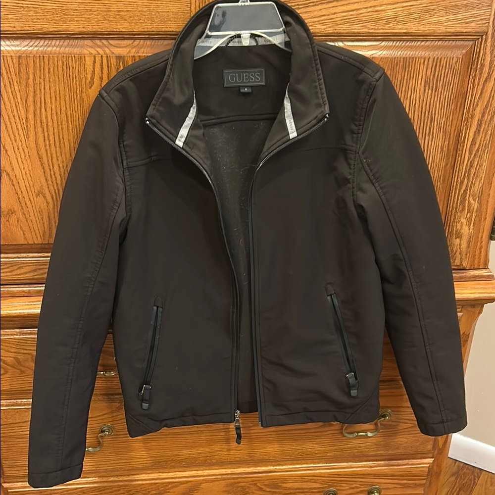 Guess Black Lightweight Shirt Jacket with Stand-Up Collar